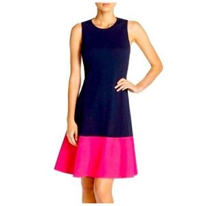 NWT Eliza J Navy Blue Hot Pink Colorblock Fit and Flare Dress Size 6